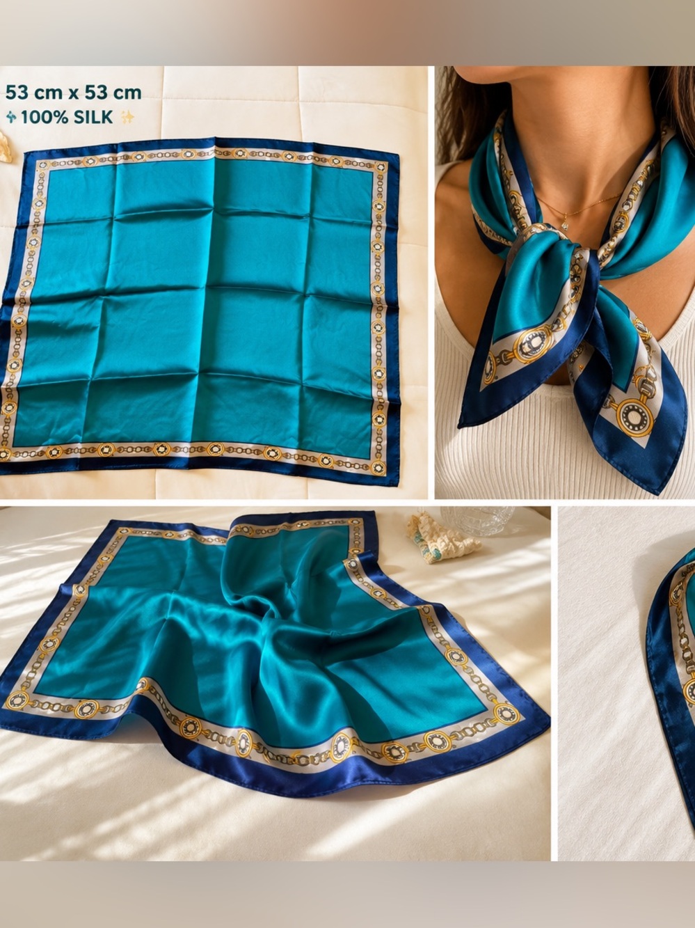 Blue & Teal Square Silk Scarf